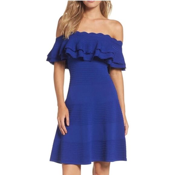 Eliza J Blue Off-the-Shoulder Ruffle Dress Size XL - Picture 1 of 8